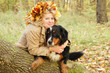 happy woman with dog